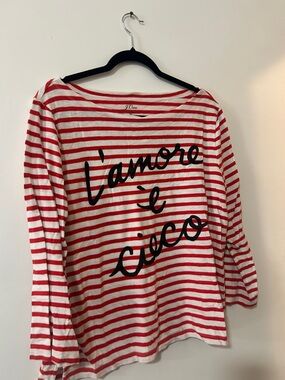 J. Crew Red & White Striped Graphic Tee